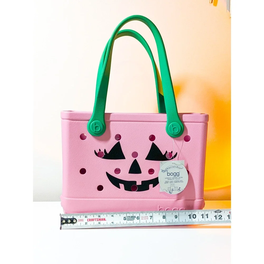 NWT Bitty Bogg Bag Pink Green Halloween Jack-O-Lantern Tote Bag Spooky Pumpkin
